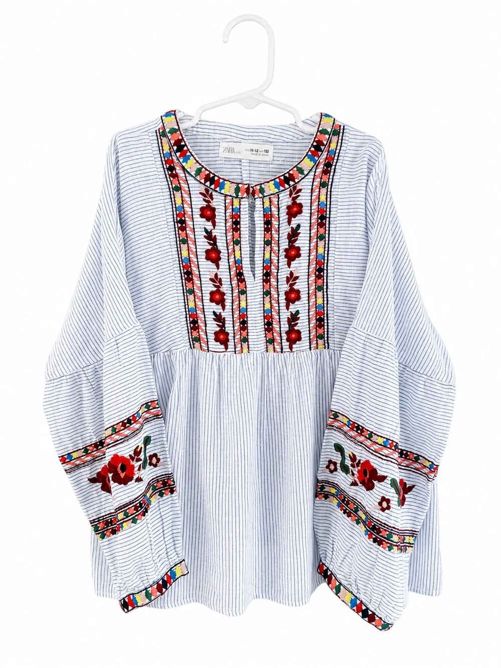 Zara Kids Embroidered Boho Peasant Top Blouse 11-12Y Floral EUC